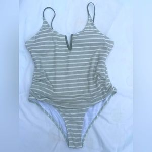 Pale sage green textured maternity one piece swimsuit